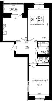 2-к квартира, строящийся дом, 57м2, 3/23 этаж