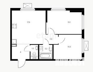 2-к квартира, вторичка, 52м2, 10/17 этаж