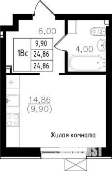 Студия квартира, строящийся дом, 25м2, 6/15 этаж