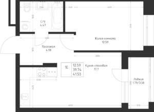 1-к квартира, вторичка, 42м2, 2/23 этаж