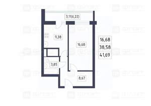 1-к квартира, вторичка, 42м2, 13/18 этаж