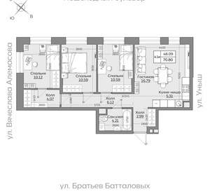 4-к квартира, вторичка, 71м2, 2/24 этаж