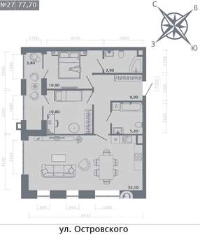 2-к квартира, строящийся дом, 78м2, 2/8 этаж