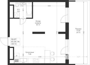 1-к квартира, вторичка, 50м2, 6/25 этаж