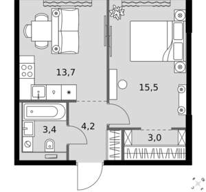 1-к квартира, вторичка, 40м2, 13/20 этаж