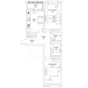 2-к квартира, вторичка, 64м2, 3/9 этаж