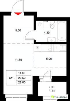 1-к квартира, вторичка, 28м2, 9/22 этаж