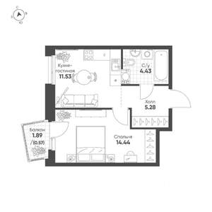 1-к квартира, строящийся дом, 36м2, 13/19 этаж