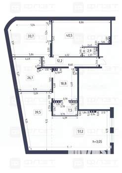 4-к квартира, вторичка, 232м2, 3/3 этаж