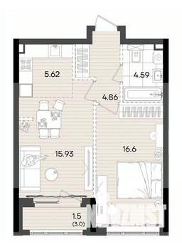 2-к квартира, вторичка, 49м2, 13/23 этаж