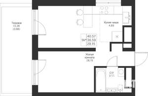 1-к квартира, вторичка, 41м2, 4/25 этаж