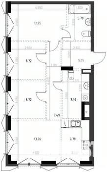 3-к квартира, вторичка, 78м2, 2/15 этаж