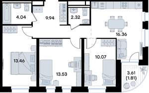 3-к квартира, вторичка, 72м2, 6/9 этаж