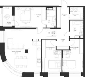 3-к квартира, вторичка, 101м2, 3/23 этаж