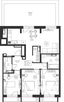 3-к квартира, вторичка, 96м2, 8/25 этаж
