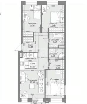 4-к квартира, вторичка, 86м2, 3/12 этаж