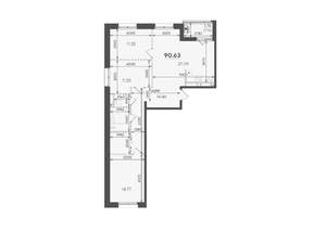 3-к квартира, строящийся дом, 91м2, 2/7 этаж