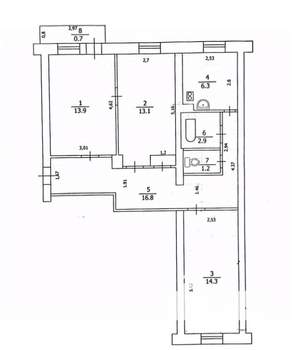 3-к квартира, вторичка, 69м2, 5/5 этаж