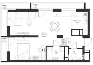 1-к квартира, вторичка, 57м2, 6/25 этаж
