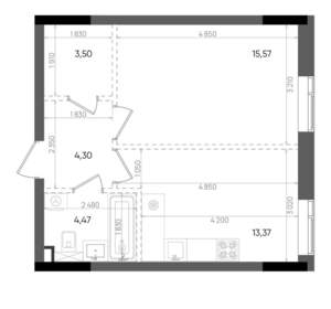 1-к квартира, строящийся дом, 41м2, 12/14 этаж