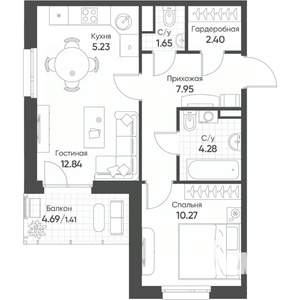 2-к квартира, строящийся дом, 46м2, 17/17 этаж
