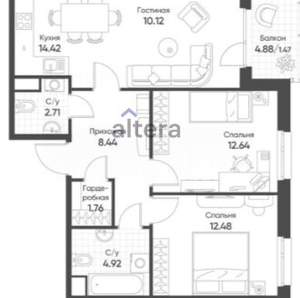 3-к квартира, вторичка, 69м2, 7/18 этаж