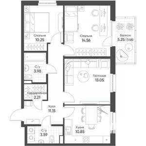 3-к квартира, строящийся дом, 71м2, 7/8 этаж