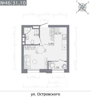 Студия квартира, строящийся дом, 31м2, 8/8 этаж