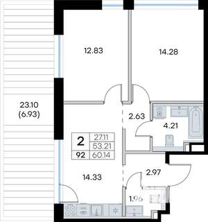 2-к квартира, вторичка, 60м2, 1/8 этаж