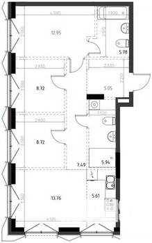 3-к квартира, вторичка, 74м2, 2/15 этаж