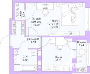 1-к квартира, вторичка, 36м2, 5/25 этаж