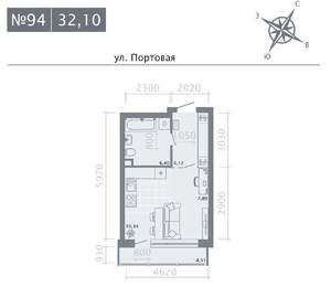 Студия квартира, строящийся дом, 32м2, 4/9 этаж