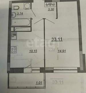1-к квартира, вторичка, 33м2, 4/7 этаж