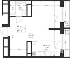 1-к квартира, вторичка, 39м2, 13/25 этаж