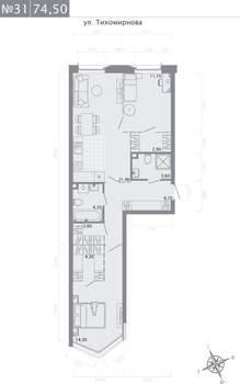 2-к квартира, строящийся дом, 75м2, 2/5 этаж