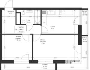 2-к квартира, вторичка, 53м2, 7/25 этаж