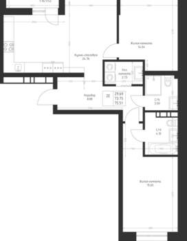 2-к квартира, вторичка, 76м2, 3/23 этаж