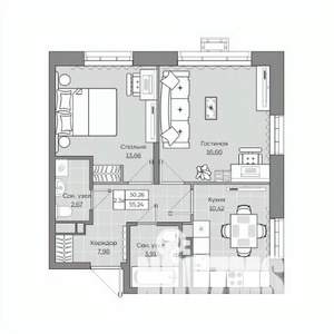 2-к квартира, вторичка, 55м2, 2/19 этаж