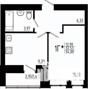 1-к квартира, вторичка, 34м2, 6/23 этаж