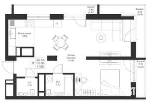 1-к квартира, вторичка, 57м2, 8/25 этаж