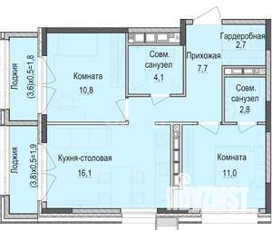 2-к квартира, вторичка, 59м2, 12/18 этаж