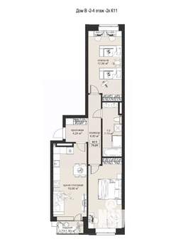 2-к квартира, строящийся дом, 74м2, 3/5 этаж