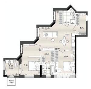 3-к квартира, вторичка, 89м2, 9/23 этаж