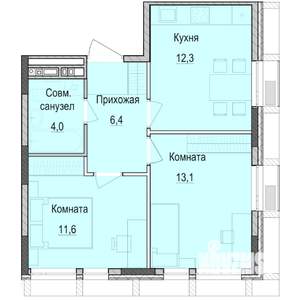 2-к квартира, строящийся дом, 47м2, 11/18 этаж