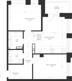 2-к квартира, вторичка, 66м2, 4/23 этаж