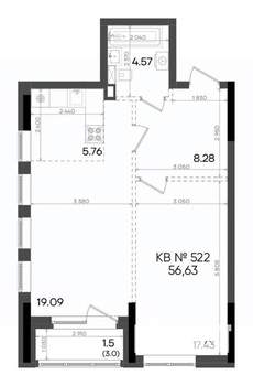 2-к квартира, вторичка, 57м2, 21/23 этаж
