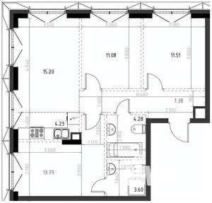 3-к квартира, вторичка, 71м2, 5/15 этаж