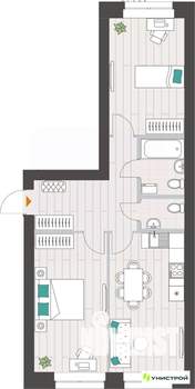 2-к квартира, вторичка, 63м2, 2/10 этаж