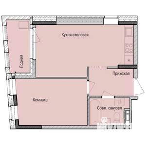 1-к квартира, строящийся дом, 43м2, 2/23 этаж