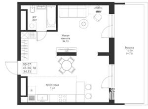 1-к квартира, вторичка, 50м2, 6/25 этаж